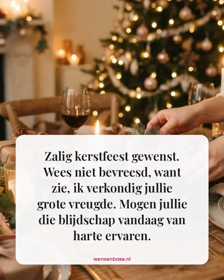 Zalig kerstfeest gewenst. Wees niet bevreesd, want zie, ik verkondig jullie grote vreugde. Mogen jullie die blijdschap vandaag van harte ervaren.