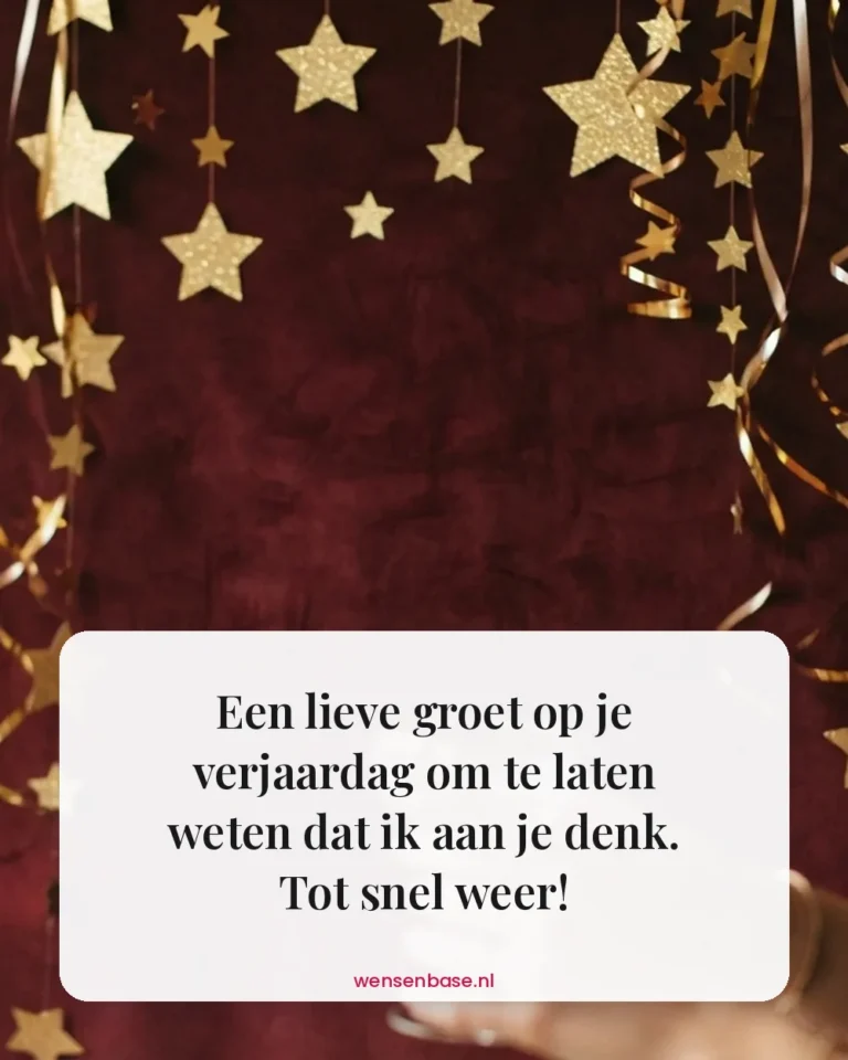 Een lieve groet op je verjaardag om te laten weten dat ik aan je denk. Tot snel weer!